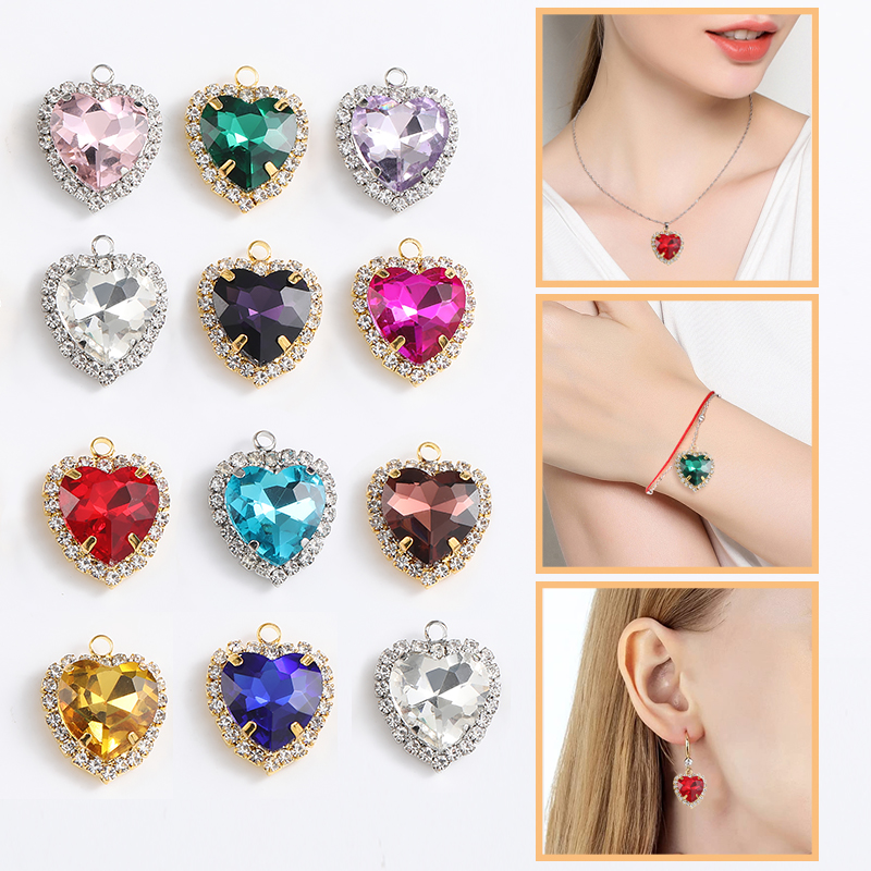 Sew On Rhinestone - Love Heart Pendant Metal Button Claw