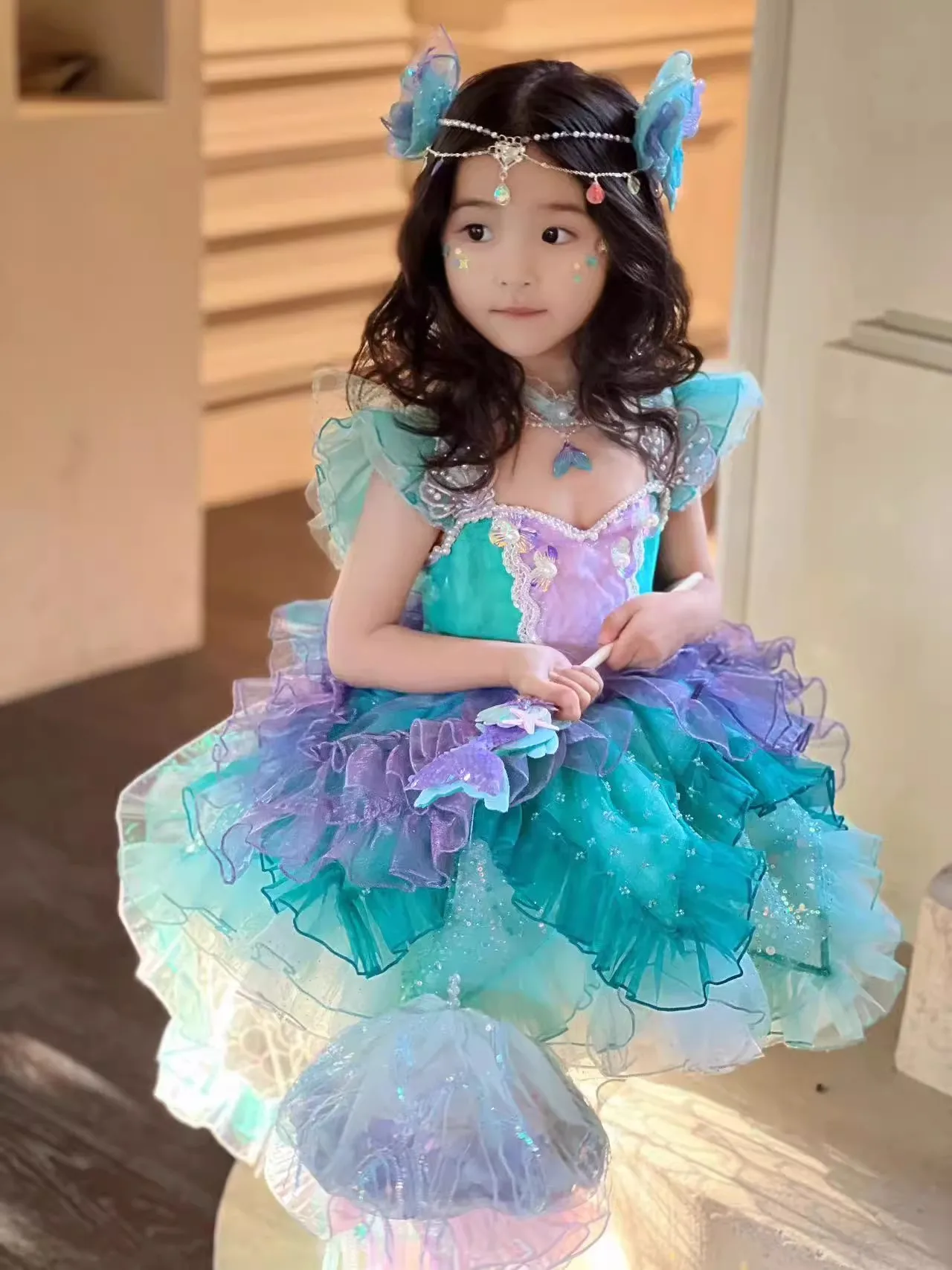 Embellish Knit - Girls Princess Dress Heart Neckline Puff
