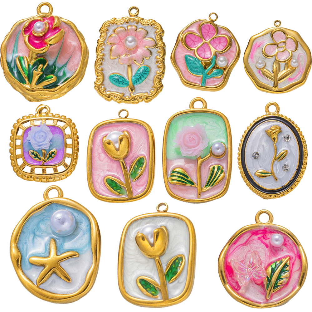 2pcs Gold Stainless Steel Enam - Embellishment Crafts のレビューと価格