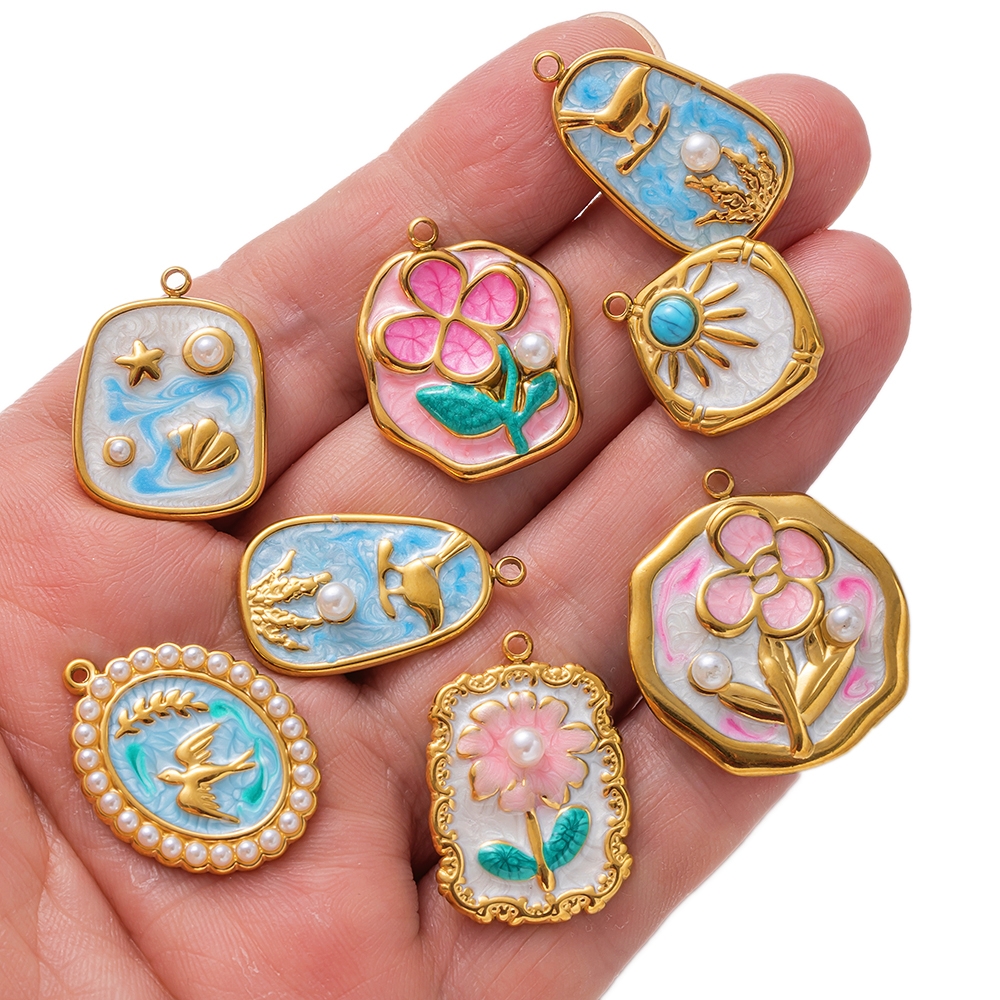 2pcs Gold Stainless Steel Enam - Embellishment Crafts のレビューと価格