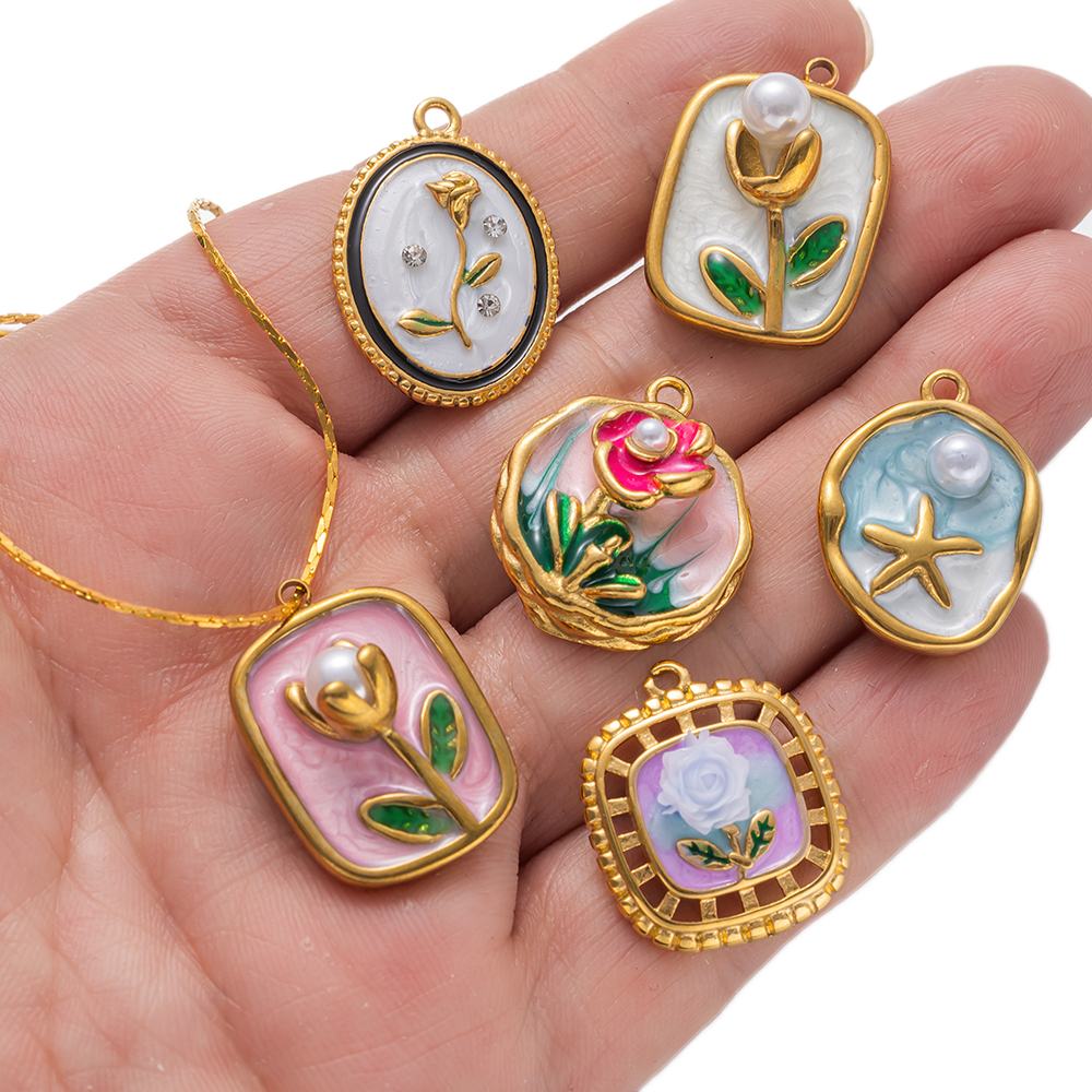 2pcs Gold Stainless Steel Enam - Embellishment Crafts のレビューと価格