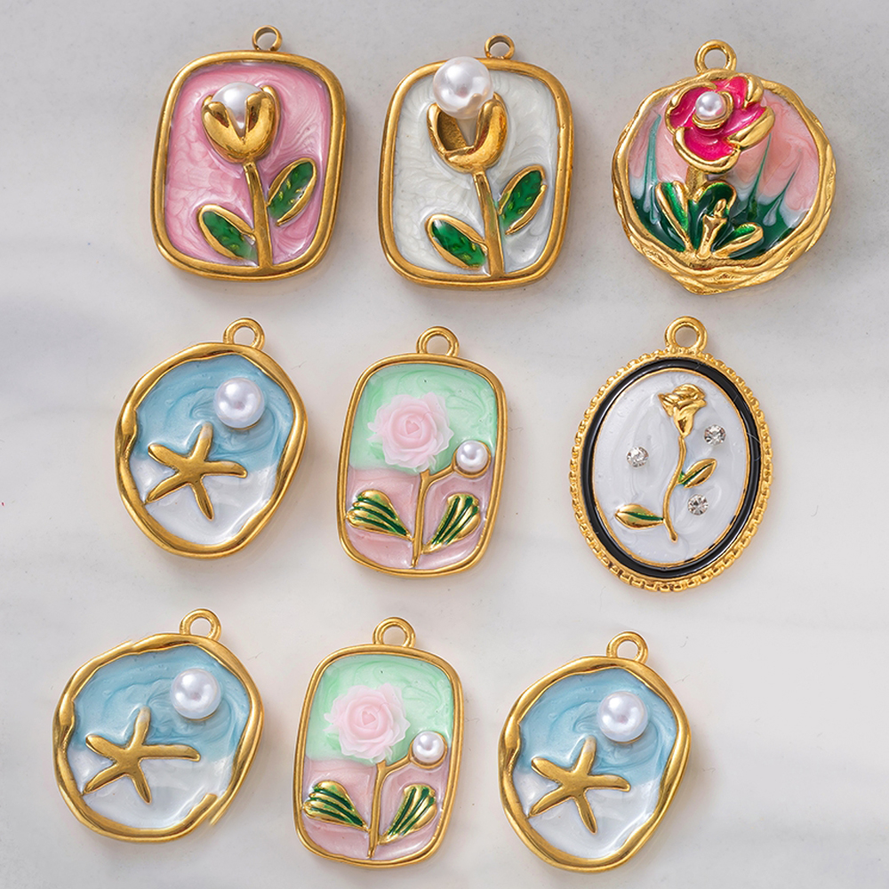 2pcs Gold Stainless Steel Enam - Embellishment Crafts のレビューと価格