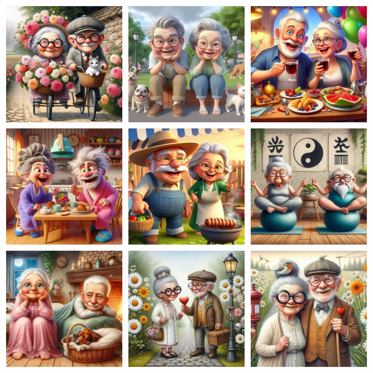 Cartoon Happy Old Couple 5D Fu - Embroidery Embellishments のレビューと価格