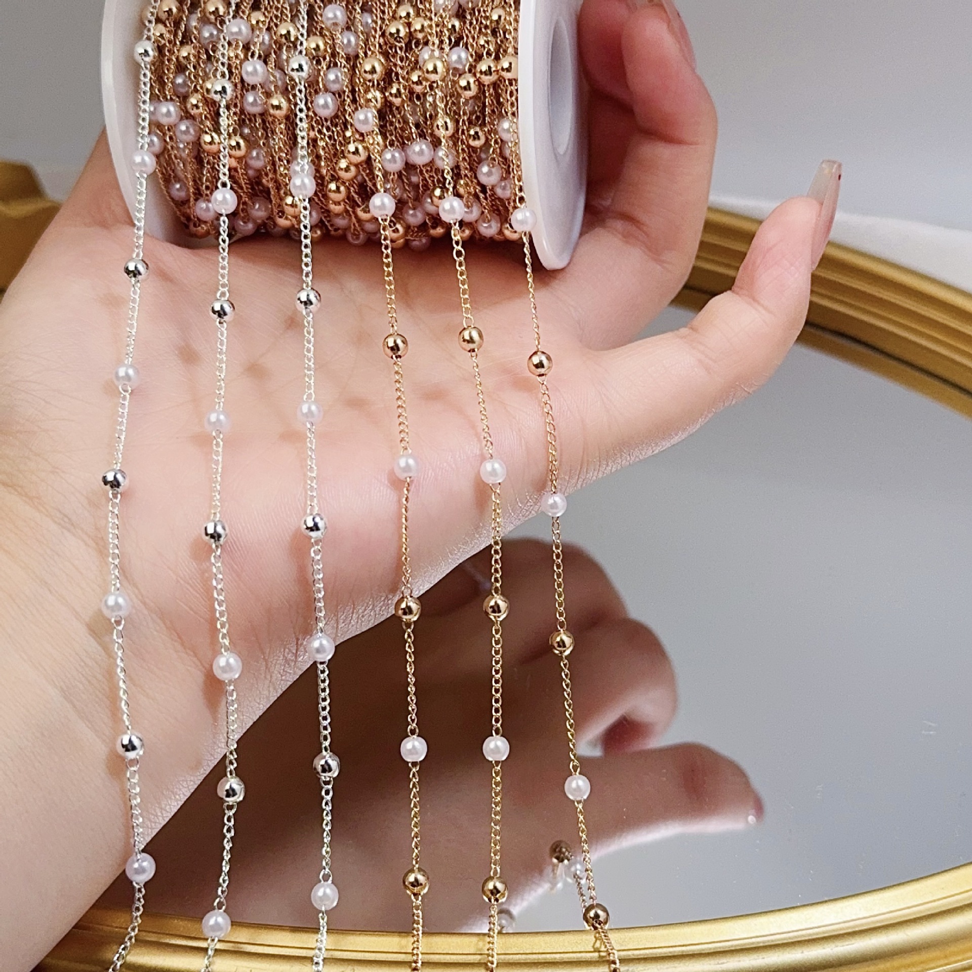 0.5/1/2M Pearl Copper Bead Cha - Pearl Trim Chain のレビューと価格