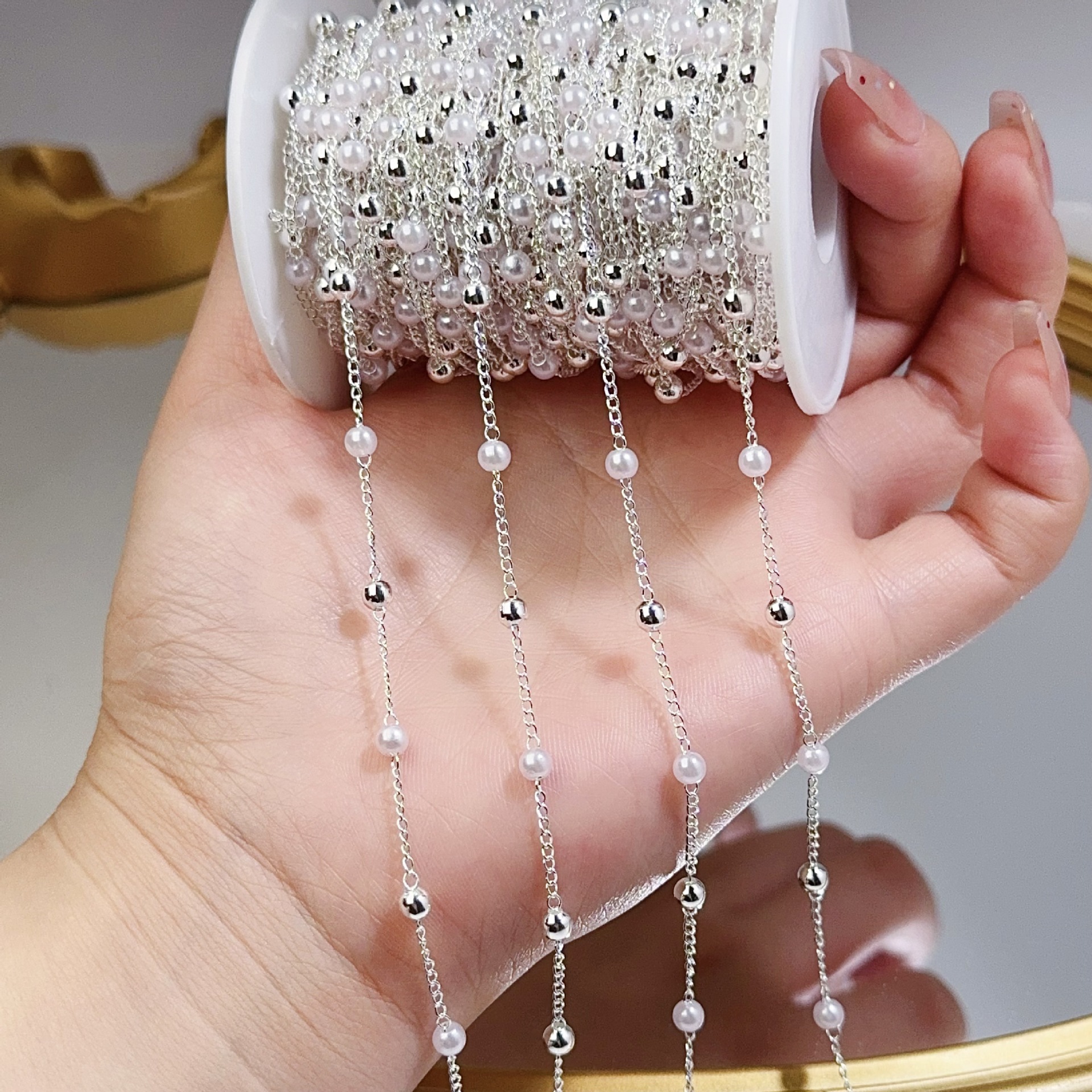 0.5/1/2M Pearl Copper Bead Cha - Pearl Trim Chain のレビューと価格