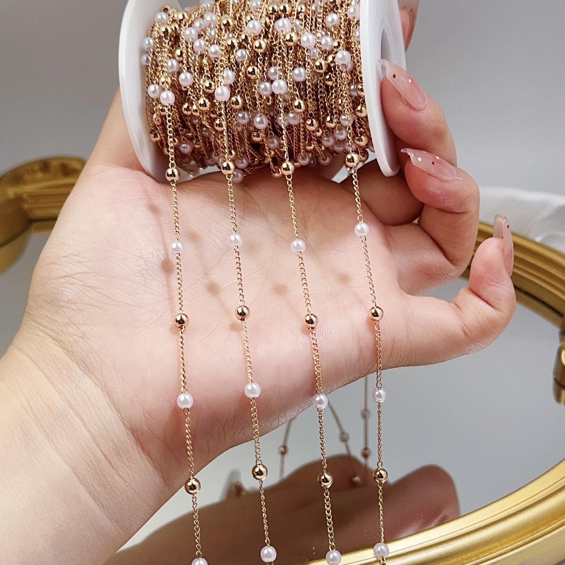 0.5/1/2M Pearl Copper Bead Cha - Pearl Trim Chain のレビューと価格
