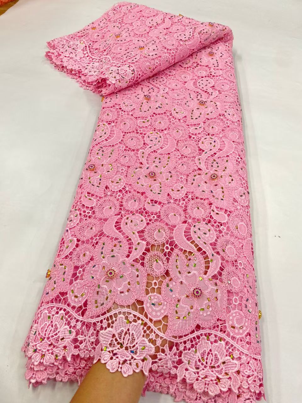 Latest Cord Guipure Lace Fabri - Crystal Mesh Fabric のレビューと価格