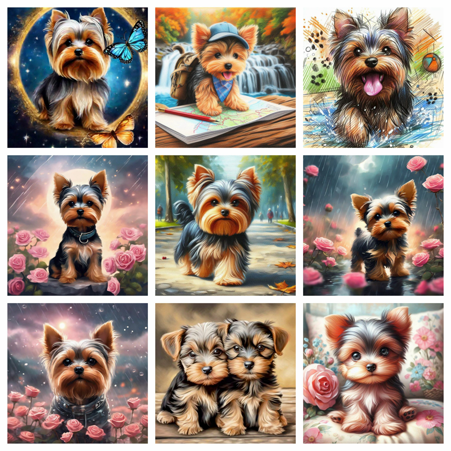 Yorkshire Terrier Dog 5D DIY D - Embroidery Embellishments のレビューと価格