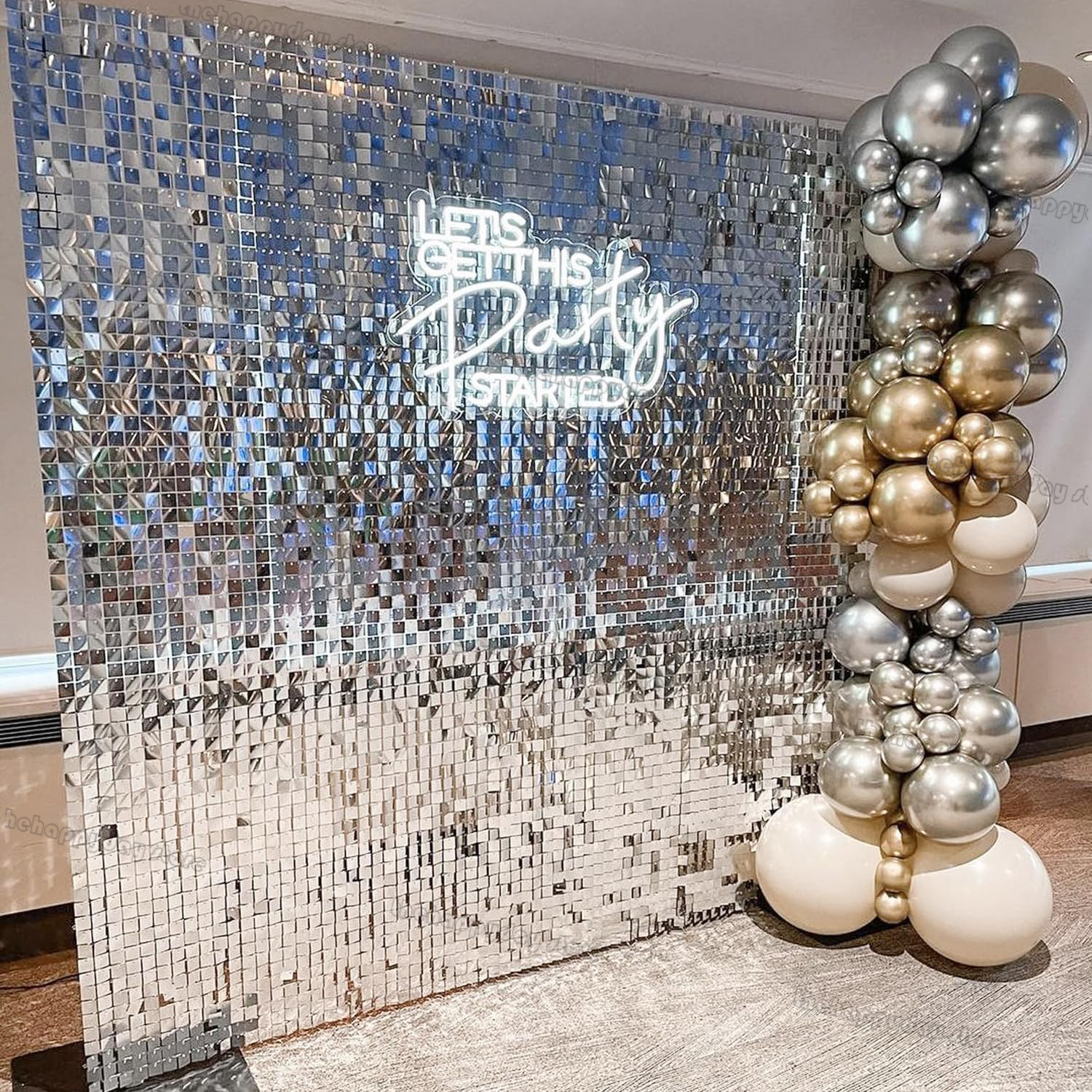 12Pcs Silver Shimmer Wall Back - Sequin Fabric Panel のレビューと価格