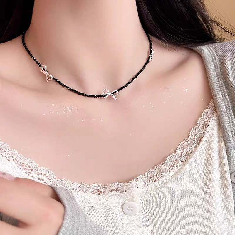 Black Beaded Bowknot Pearl Nec - Pearl Trim Chain のレビューと価格