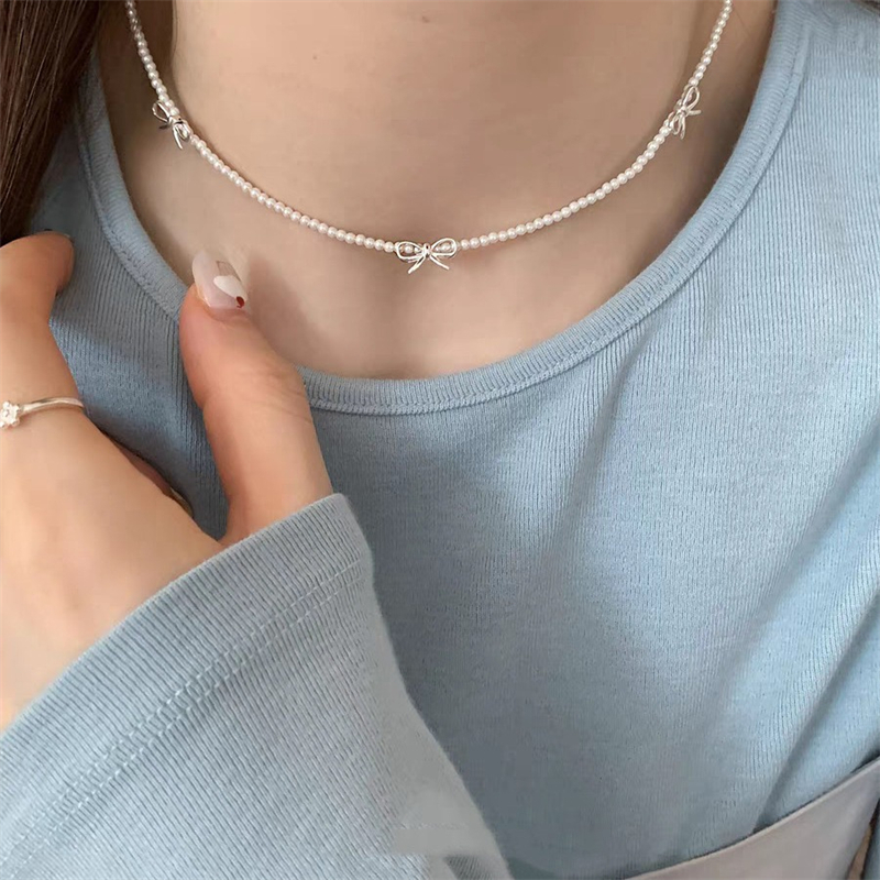 Black Beaded Bowknot Pearl Nec - Pearl Trim Chain のレビューと価格