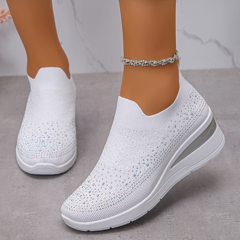 Rhinestone Decor Wedge Sneaker - Crystal Mesh Fabric のレビューと価格