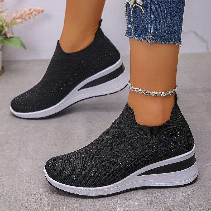 Rhinestone Decor Wedge Sneaker - Crystal Mesh Fabric のレビューと価格
