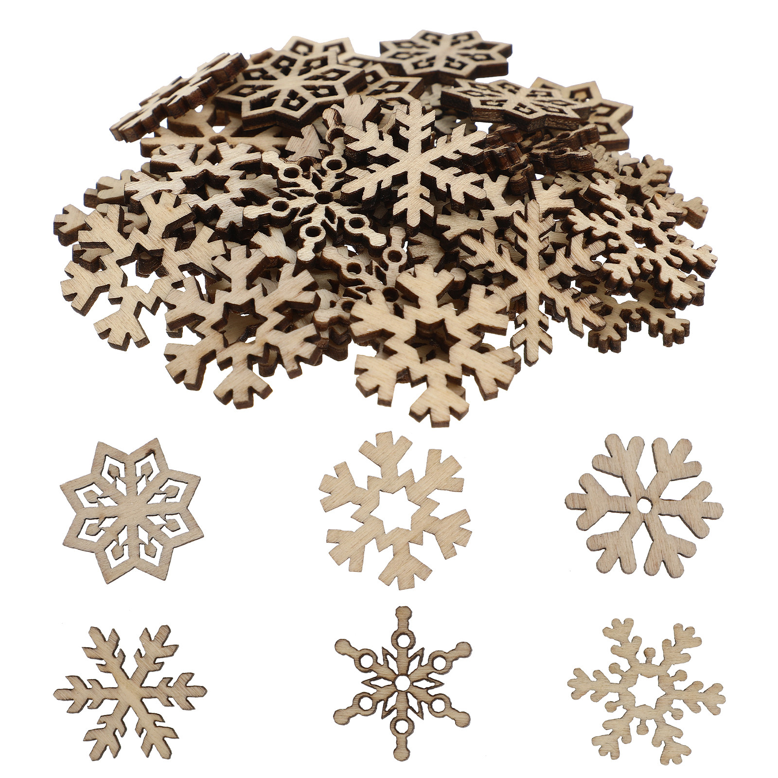 50Pcs Wooden Snowflake Cutouts - Christmas Craft Embellishment のレビューと価格